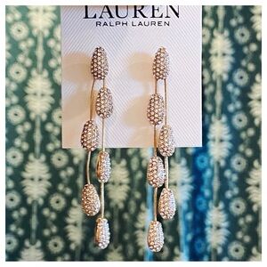 Lauren Ralph Lauren Pavé Pear Shape Double Row Linear Gold Chain Drop Earrings